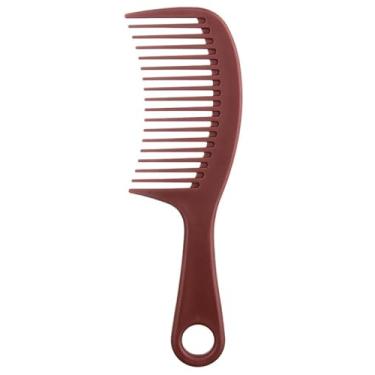 Imagem de Pente de cabelo de dentes largos, alça ergonômica durável para desembaraçar cabelos encaracolados, estilo molhado e seco, viagens de salão, marrom