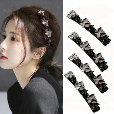 Imagem de 4 peças de grampos de cabelo de pedra de cristal, grampos de cabelo com flores brilhantes, grampo de cabelo trançado de bico de pato para mulheres