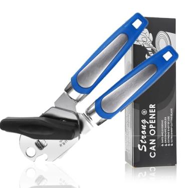 Imagem de Abridor de latas de aço inoxidável resistente para cozinha com abridor de garrafas, manual à prova de ferrugem, abridor de latas, borda lisa e botão de giro fácil, (azul R8-008)