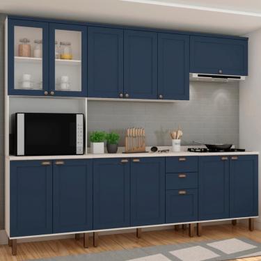 Imagem de Armário De Cozinha Genialflex Iluminata 5 Peças Branco Azul