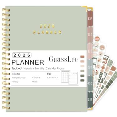Imagem de GuassLee Agenda grande 2026 – Agenda de agenda semanal e mensal A4 com adesivos, bolso traseiro, abas revestidas – 21,6 cm x 28 cm, branco
