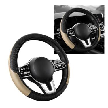 Imagem de MTRPS Capa de volante de carro, protetor de volante elástico antiderrapante com costura de couro de 38 cm, capa de volante respirável e confortável universal para a maioria dos veículos (bege, AD)
