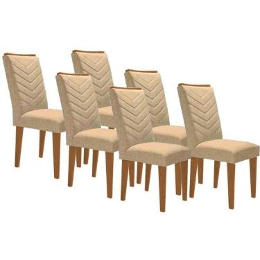 Imagem de Cadeira De Cozinha Londrina Kit 6 Un Capuccino Linho Bege Turim Rufato
