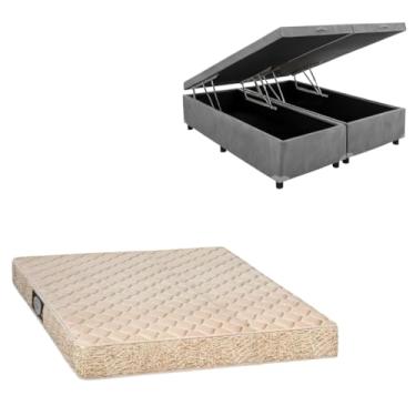 Imagem de Cama Box Baú Bipartida Blindada com Colchão de Espuma Toulon D33 (SUEDE CINZA, Queen)