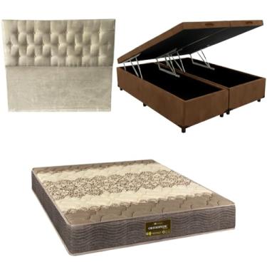 Imagem de Cama Box Baú Bipartida Blindada com Colchão de Espuma Orthopedic + Cabeceira Botonê - Casal | Queen (SUEDE MARROM, Casal Bipartido)