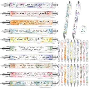 Imagem de Sayglossy 50 canetas esferográficas com versículo bíblico, presente cristão, citações inspiradoras, esferográficas, retráteis, para mulheres, homens, colega de trabalho, atividades de escritório