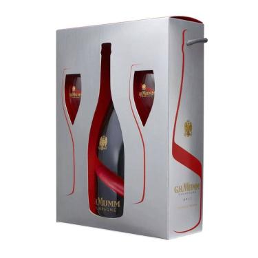 Imagem de Kit Champagne Mumm Gh Cordon Rouge Brut 750ml + 2 Taças De Cristal