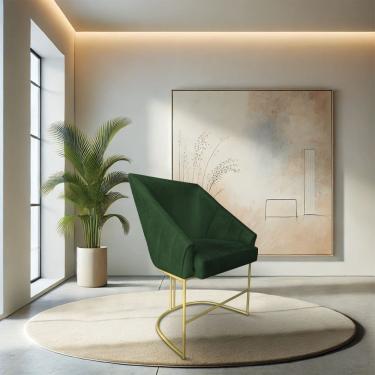 Imagem de Poltrona Decorativa Alana Suede Base De Ferro Dourado - Pallazio Cor Verde