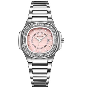 Imagem de Relógio Feminino Quadrado com Strass Pulseira em Aço Inoxidavel Impermeavel