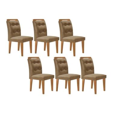 Imagem de Cadeira De Cozinha Imperatriz Kit 6 Un Capuccino Linho Bege Turim Rufato