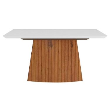 Imagem de Mesa De Sala Jantar Sorela + Tampo Madeirado Vidro 160x90cm Rústico Terrara/off White - Dj Móveis