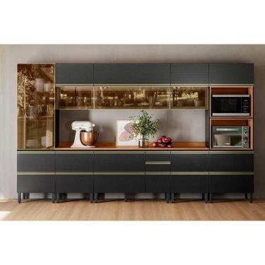 Imagem de Cozinha Completa Proença 8 Peças (3aéreos+3balcões+1torrequente+1cristaleira) C8p72 Nogueira-carbono Prime Tx - Demóbile