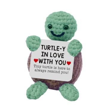 Imagem de Adorável tartaruga rochetada à mão – Acompanhante de apoio emocional positivo de 7,5 cm com cartão motivacional, decoração de mesa divertida para escritório/casa, presente para amigos/colegas