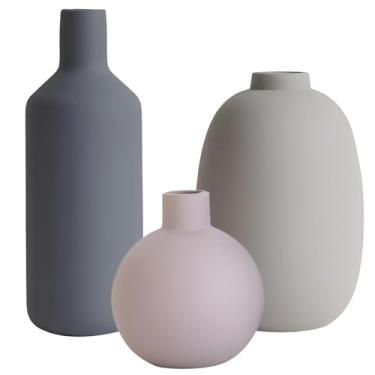 Imagem de Conjunto de 3 vasos de cerâmica, vasos de decoração de fazenda, tamanhos variados, vasos de cerâmica decorativos para sala de estar e quarto