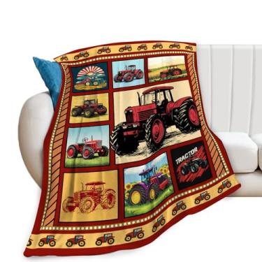 Imagem de Cobertor de caminhão, cobertor de caminhões vermelhos, presentes de trator de fazenda, cobertores de lã de flanela para homens, meninos, mulheres, amantes, adultos, roupa de cama macia, presente para