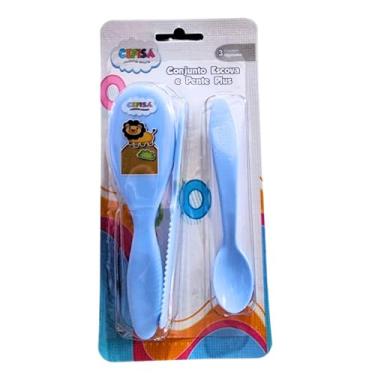 Imagem de Cefisa kit escova+pente+colher infantil azul
