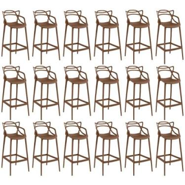 Imagem de Kit 18 Banquetas Allegra com Encosto Design Cozinha/Bancada - Marrom -