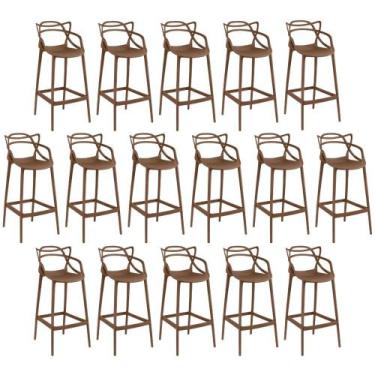 Imagem de Kit 16 Banquetas Allegra com Encosto Design Cozinha/Bancada - Marrom -