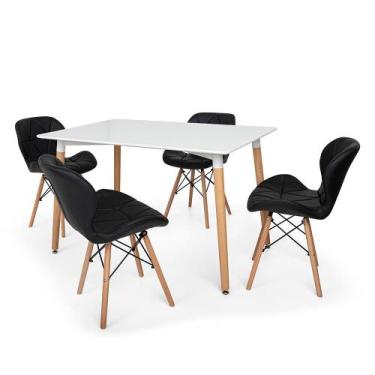 Imagem de Kit Mesa Jantar Eiffel 120x80 Branca + 04 Cadeiras Slim - Preta - Maga