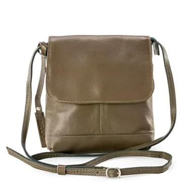 Imagem de Bolsa de Couro Legítimo Transversal Tiracolo, Couro Bovino e Poliéster, 3 Bolsos Internos, Alça Regulável (Verde Musgo)