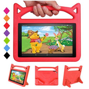 Imagem de Capa para tablet infantil de 10 polegadas (9ª/7ª geração, versão 2019/2017) incompatível com iPad Nokia Sony Tablet SHREBORN de 10 polegadas Capa leve à prova de choque com alça de gato fofo