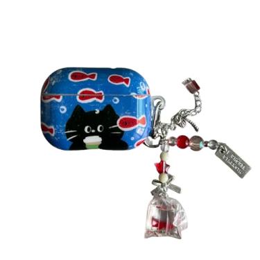 Imagem de GUAYQAT Capa de fone de ouvido para Airpods Pro, linda capa protetora de TPU preto com estampa de peixe e gato compatível com Airpods Pro 2 para meninas e mulheres.