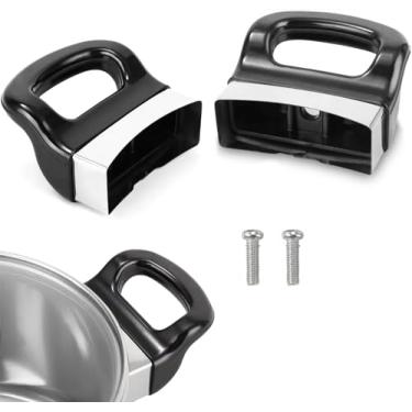 Imagem de Tangseajiao 2 peças de alças de substituição pretas para panelas, resistentes ao calor e antiderrapantes, substituição de orelha de panela de pressão de metal, alça lateral universal para panelas de