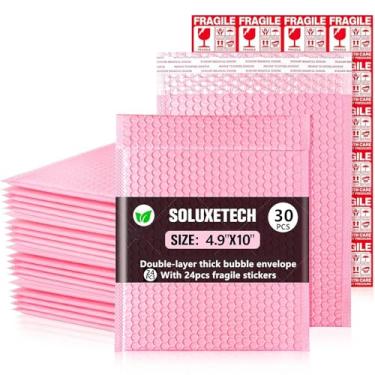 Imagem de Bubble Mailers 10 x 20 cm, pacote com 100 envelopes de poliéster acolchoados e rosados, pequenos envelopes plásticos com bolhas autovedantes, à prova de choque, resistentes à água, sacos de envio para