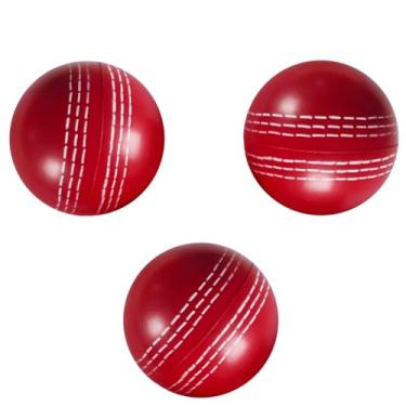Imagem de LUMINFLY Conjunto de 3 bolas de críquete vermelhas macias, bolas de poliuretano de 6,3 cm com costura branca, perfeitas para treinamento de habilidades e atividades familiares