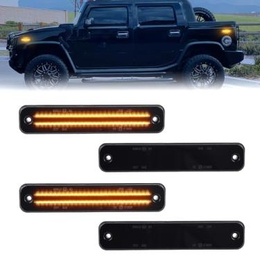 Imagem de CYBORICH Luzes de LED laterais para Hummer H2 2003 2004 2005 2006 2007 2008 2009 Âmbar 2 fileiras refletores de para-choque dianteiro e traseiro lâmpadas de seta lentes fumê pacote com 4 peças