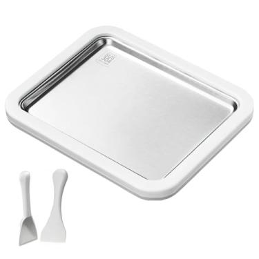 Imagem de Máquina de rolo de sorvete de aço inoxidável, placa de rolo de grau alimentício 304, grande 25 x 20 com 2 espátulas, iogurte congelado e sorvete para guloseimas DIY