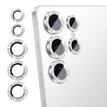 Imagem de LMFWZO Compatível com Samsung Galaxy S24 Ultra protetor de lente de câmera Bling, linda capa de câmera luxuosa com glitter brilhante para mulheres, antiarranhões, fácil instalação, (pacote com 5