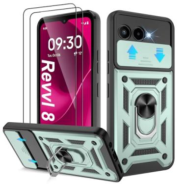 Imagem de ATUMP Capa para celular T-Mobile REVVL 8 com (2 peças) protetor de tela HD, resistente à prova de choque com rotação de 360° com suporte de metal [grau militar] capa protetora para Revvl 8 5G, verde