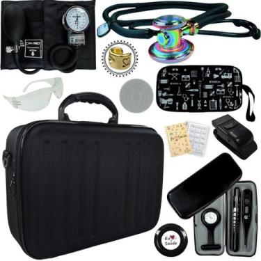 Imagem de Kit Bic Enfermagem Aparelho Pressão Estetoscopio Duplo, PAMED RAIBOW