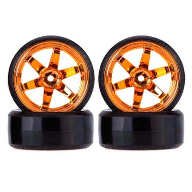 Imagem de LAFEINA RC Plastic Wheel and Tire Set, 63mm Hard Tyres for 1/10 Drift Car HSP Tamiya HPI Kyosho On-Road Drifting Car (Orange)