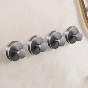 Imagem de Pacote com 4 ganchos de ventosa resistentes – fixação forte de 6,8 kg, sem perfuração, sem bagunça, sem marcas – Instalação em 3 segundos para chuveiro, cozinha, porta de vidro – Ganchos impermeáveis