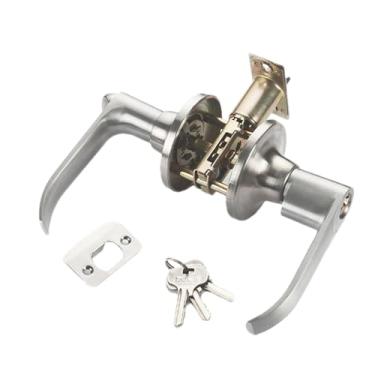 Imagem de Fechadura de porta com chave, fechadura de porta de quarto - Bloqueio de alça de três barras | Fechadura da maçaneta da porta interior do quarto banheiro fechadura de três barras com 3 chaves para cas