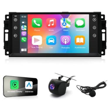 Imagem de Rádio estéreo automotivo 4+64G Android 14 para Jeep Wrangler 2007-2018, Dodge Ram 1500 2500 3500 2009-2012 com CarPlay Android Auto sem fio, rádio IPS com tela sensível ao toque de 17 cm com Bluetooth