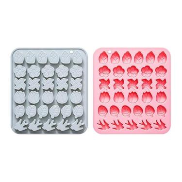 Imagem de 2 peças de moldes de chocolate primavera 42 cavidades, mini árvore de Natal, moldes de silicone para doces com pão de gengibre, luvas de Papai Noel, caixas de presente para decorações de cupcake de