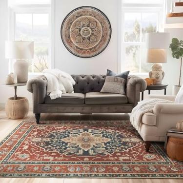 Imagem de EVERGRACE Tapetes de lã sintética, 2,5 m x 25,4 m, boho medalhão para sala de estar, ambientes internos e externos, para quarto, sala de jantar, entrada, cozinha, tapete lavável, tapete de terracota