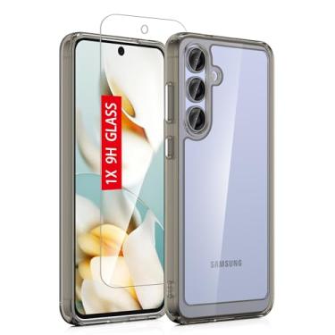 Imagem de Guarishel Capa para Samsung Galaxy S25-FE: Capa de telefone à prova de choque de grau militar com protetor de tela de vidro temperado, amortecedores antirriscos e reforçados - preto transparente