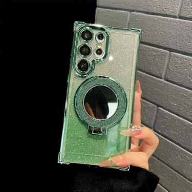 Imagem de Glitter Magnet Makeup Mirror Magnetic Stand Phone Case para Samsung Note 20 S24 Ultra S23 FE S22 S21 Plus S20 10 Capa de revestimento, verde, para Samsung S23 FE