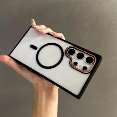 Imagem de Capa protetora transparente de luxo para Samsung S25 S24 S23 Ultra Plus com proteção magnética e proteção contra impactos (para Galaxy S25/Preto)