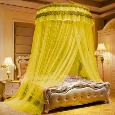 Imagem de Mosquiteiro Gigante de Teto Casal/King/Queen 14m com Abertura Lateral | Renda Luxo | Proteção Total Contra Mosquitos(Amarelo)