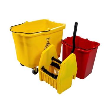 Imagem de Nobre Carro Balde 35L com Balde Removível 15,2L, Amarelo e Vermelho, Sistema Quebra-Ondas, 4 Rodas, Alça Metálica