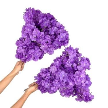 Imagem de Kit 0 a 40 Flores 45cm Flor Cerejeira artificial Decoração Casa - Ramos para Decoração de Casa, Vasos e Eventos, Beleza Eterna sem Manutenção (Roxo,Kit 20 Unidade)