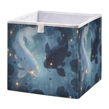 Imagem de SEHANY Cesto de armazenamento dobrável fofo de peixe koi, grande dobrável, organizador de tecido, cestas de armazenamento para roupas, brinquedos, livros, armário, berçário, 28 x 28 x 28 cm