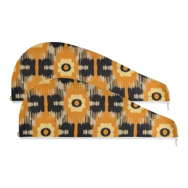 Imagem de SEHANY Toalha de cabelo de microfibra boêmia marrom vintage para mulheres, 2 peças, turbantes de cabelo de secagem rápida com botão, touca de cabelo seco absorvente toalha de secagem de cabelo para