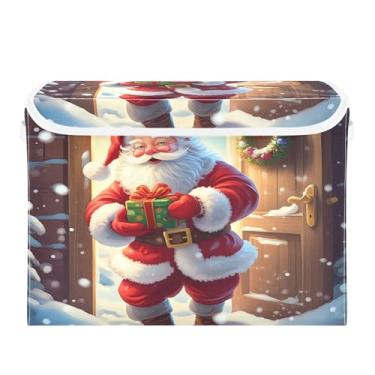 Imagem de SEHANY Cestas de armazenamento de Papai Noel de Natal com tampas, organizador de caixas de armazenamento de tecido para armário de roupas, cobertor de escritório, berçário, 42 x 32 x 30 cm