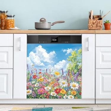 Imagem de ATTX Capa magnética colorida de flores silvestres para lava-louças, 58,4 cm C x 66 cm A, decoração da capa da máquina de lavar louça, decalques de armário doméstico e eletrodomésticos adesivos #88